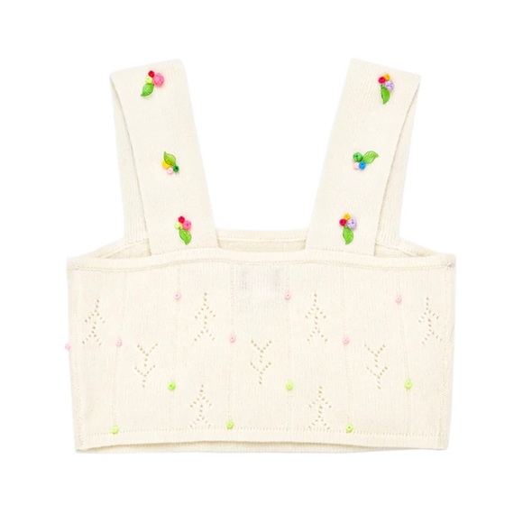 YANYAN KNITS ROSIE (ROSEBUD) CROP TOP IN ICE WHITE LAMBSWOOL - Picture 2 of 6